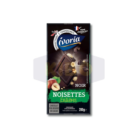 Tablette de chocolat noir aux noisettes entières 200g