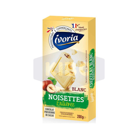 Tablettes de chocolat blanc noisettes entières 200g