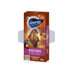 Tablette de chocolat au lait noisette et raisin sec 200g