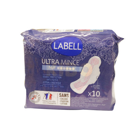 Serviette hygiénique ultra mince nuit avec ailettes x10
