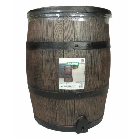 Récupérateur d'eau en forme de barrique - NATURE - En PE rotomoulé - 120 litres - Inclus accessoires