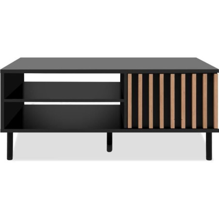 Table basse - MONZA 55A - Noir / Chene artisan - 1 porte, 2 niches - 110,5 x 47 x 67 cm