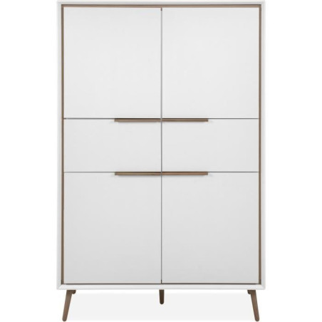 Buffet Haut - ARONA 53B - Blanc / Chene artisan - 4 portes, 2 tiroirs - 175 x 90 x 38 cm