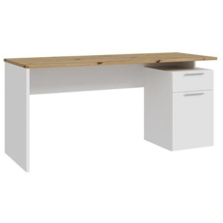 Bureau droit CONTRA COSTA - L160 x l60 x H73,5 cm - Blanc mat / Chene artisan