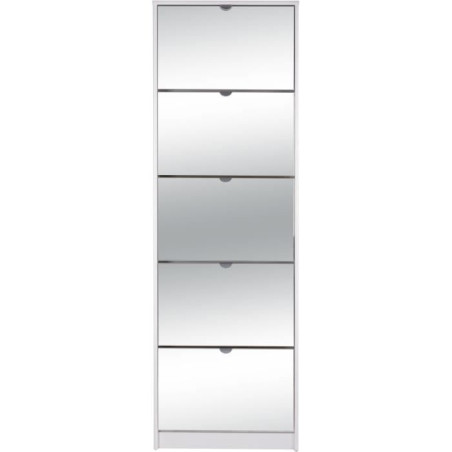 Meuble a chaussures - Blanc et Facades miroir- L58 x H177 x P17 cm - 15 paires - 5 abattants - KOBLENZ