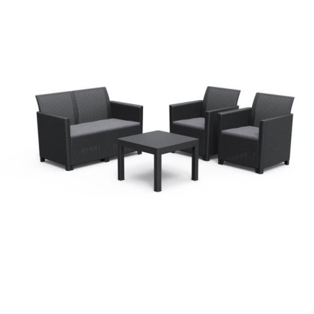 Salon de jardin en résine imitation rotin tressé - Noir - Avec table basse - KETER - 4 personnes - MARIE