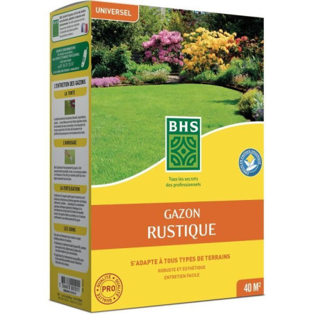 Gazon - BHS - Gazon Rustique 1 KG - Plus résistant et mieux protégé - Rapide et Durable - Tous Types de Terrain et Climats, R