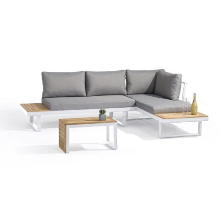 Salon de jardin modulable - Aluminium - DCB GARDEN - 4 places - TOKYO - Blanc et bois d'acacia