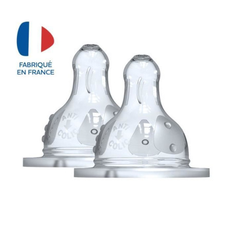 Dodie Biberon Initiation+ Anti-Coliques 3 Vitesses Tétine Ronde Col Large Débit 2 +0m 2 tétines
