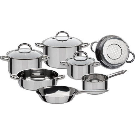Batterie de cuisine 10 pcs - GSW - MONTREAL - compatible Induction - Acier inoxydable 18/10