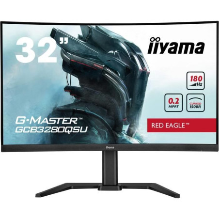 Écran PC - IIYAMA - GCB3280QSU-B2 - 31,5 QHD - VA - 180Hz - 0,2ms - HDMI/DP/USB HUB - Pied réglable - Incurvé 1500R - Noir