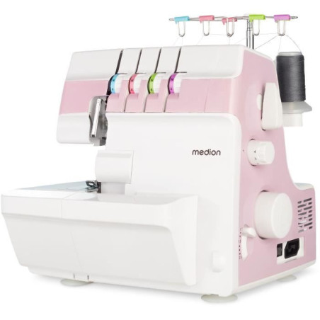 Surjeteuse - MEDION - SO 90 - 91W - Type d'aiguille 11, 14, 16 - 1200 tr/min - LED - Rose
