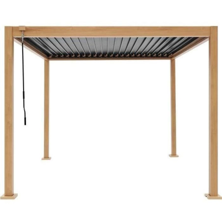 Pergola bioclimatique GAYA - Structure en aluminium et en acier - l300 x P300 x H240 cm - Aspect Bois