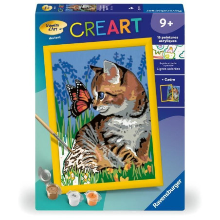 CreArt Kids 18x24cmChat et son compagnon le papillon, Kit de peinture par numéros Numéro d'Art,, Des 9 ans, 25813, Ravensburge