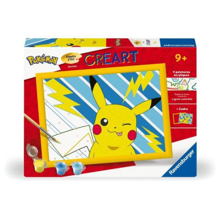CreArt Kids 18x24cm Pikachu Éclair, Kit de peinture par numéros Numéro d'Art, Des 7 ans, 25905, Ravensburger