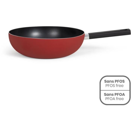 Wok - LIVOO - MEP156R - 32 cm - Antiadhésif sans PFOA ni PFOS - Manche silicone - Tous feux dont induction