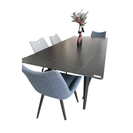 Table à manger acier carbone + plateau de table en céramique + noir / or 1800x900x750