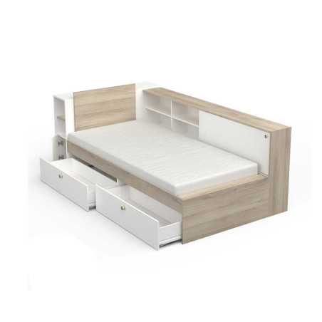 Lit 120x88x230/90x190x200 blanc/kromberg