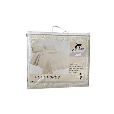 Couvre-lit + 2 taies d'oreiller polyester 240x260-50x70cm cream