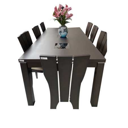 Table à manger + 8 chaises en bois de hêtre massif, verre trempé noir
