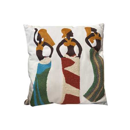 Coussin en broderie polyester 100% 45x45 femmes africaines