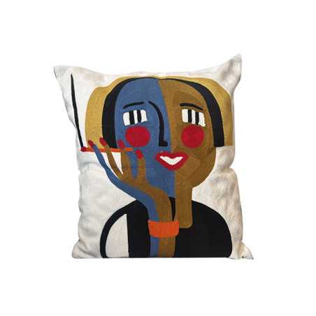 Housse de coussin en broderie toile/polyester 45x45 comme photo