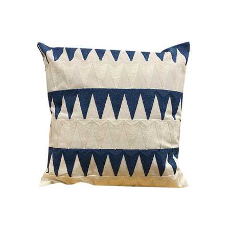 Coussin en broïde toile intérieur +polyester 100% 400g 45x45 triangle bleu et blanc