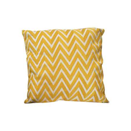 Housse de coussin en broderie toile/polyester 45x45 jaune ligne brisée design