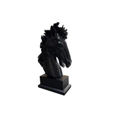 Statue en résine bicolore, cheval h37 cm, noir/blanc