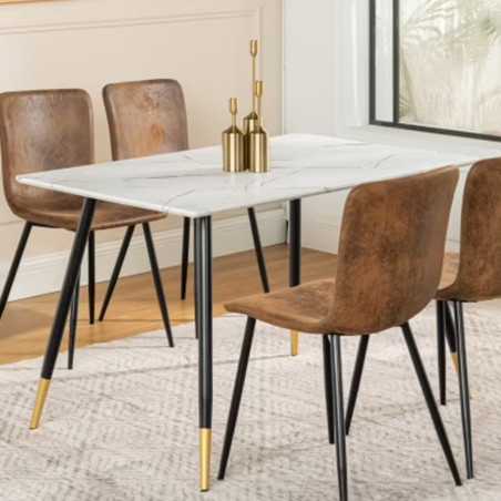 Table à manger pierre frittée top+pied métallique blanc 1800x900x740