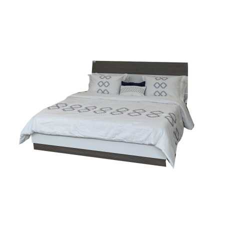 Chambre complète lit king size + armoire 6 portes + table de nuit MDF +autocollant acrylique brillant blanc / gris