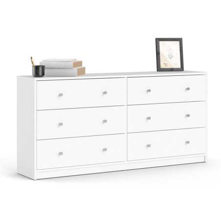 Commode OREGON 6 Tiroirs - Décor blanc - L 143 x P 31 x H 68 cm