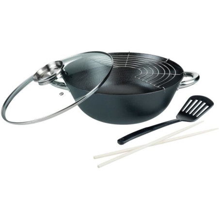 Wok multifonction 5 pieces - GSW - 860956 - Fonte d'acier - 32 cm - Tous feux dont induction