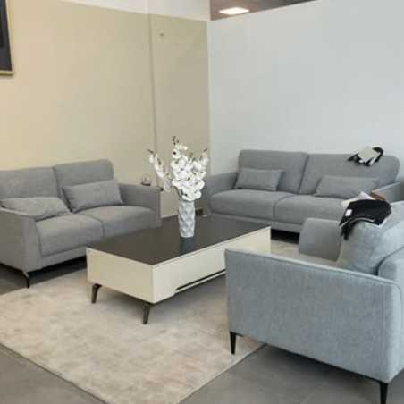 Canapé 3 2 1 tissu bois mousse gris clair