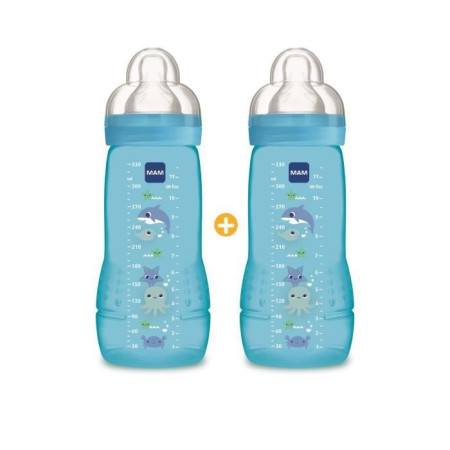 MAM Easy Active 2eme Âge Biberon +6m Bleu Plage Lot de 2 x 330ml