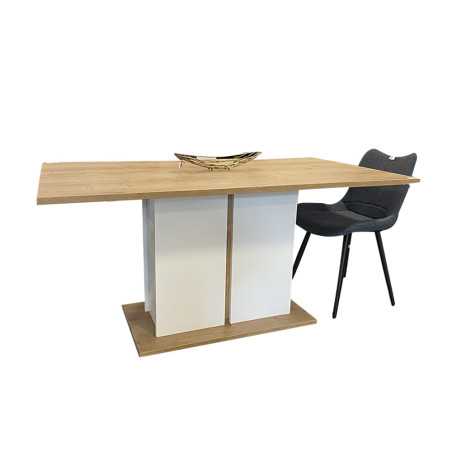 Table à manger Acces 160x90x78 blanc mat/chêne hamilton