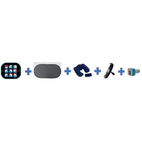 Pack voiture été - HTC EQUIPEMENT - Départ en vacances - Inclu : pare-soleil, coussin nuque, support tablette