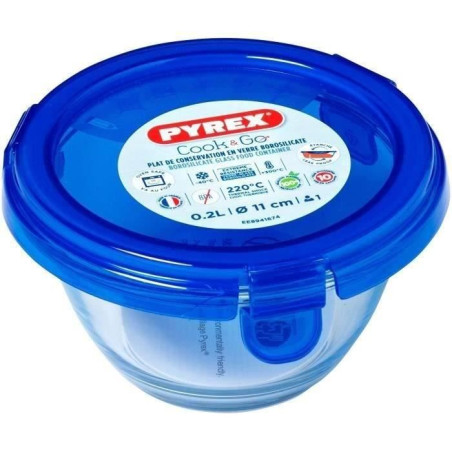 Boîte ronde avec couvercle - PYREX - 1451032 - 11 cm-200 ml - Cook & Go - Base en verre borosilicate