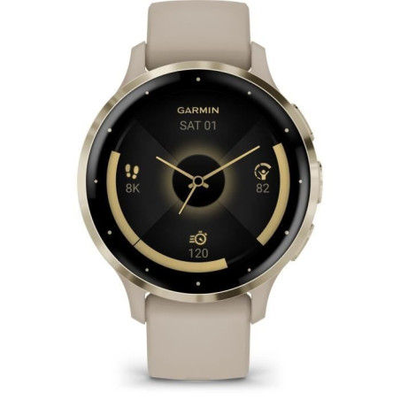 Montre GPS connectée Venu 3S GARMIN, 30,4mm (1,2), Acier Soft Gold, boîtier lin et bracelet en silicone lin