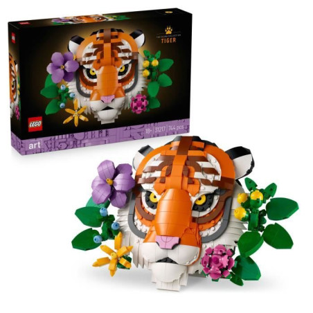 LEGO Art 31217 La Collection Faune – Le Tigre - Set Adulte - Décoration Murale Avec Fleurs