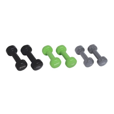 Set d'halteres&nbsp;- SCHILDKROT - 2 x 0,5kg anthracite - 2 x 1,0kg vert citron - 2 x 1,5kg noir - fonte + vinyle - Valise avec poig