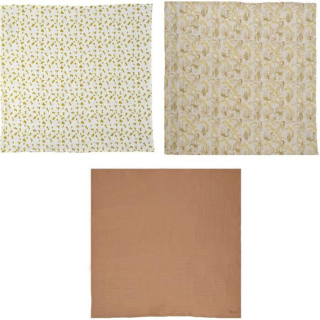 Lot de 3 langes - DOMIVA - Honey Moon - Mousseline de coton - Doux et respirants