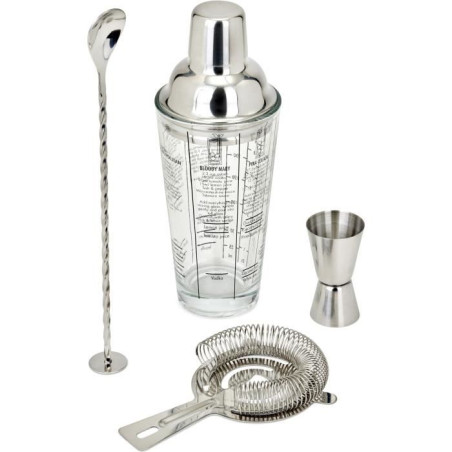 Set a cocktails - LIVOO - GS156 - 400 ml - Acier inoxydable - 1 shaker, 1 doseur, 1 cuillere, 1 passoire - Double graduation