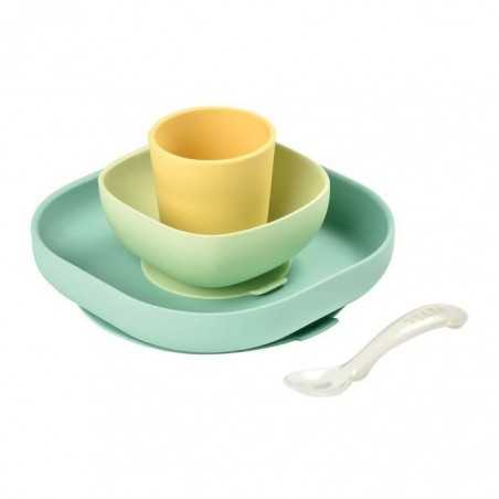 Coffret repas - BEABA - 4 pieces - En silicone - Jaune/Vert