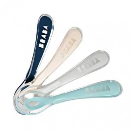 Lot de 4 cuilleres - BEABA - 2eme âge - En silicone - Set Barbe a papa / Guimauve / Vert de gris / Lila