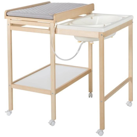 Table a langer avec baignoire coulissante - ROBA - Inclus matelas depérlant Roba style Gris - Tablette de rangement - Bois Natu