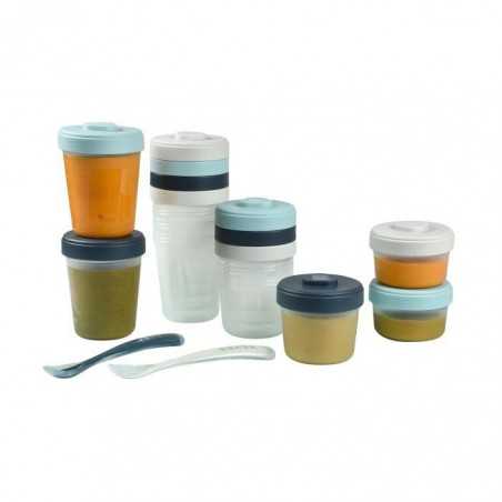 BÉABA - Lot 12 Portions Conservation et 2 Cuilleres Silicone - Pack 1er Repas - Storm