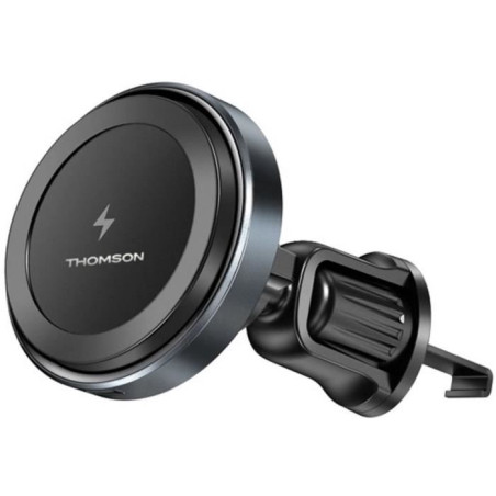 Support et chargeur de voiture magnétique THOMSON sans fil QI 15W - Orientable 360° - Fixation grille d'aération du véhicule