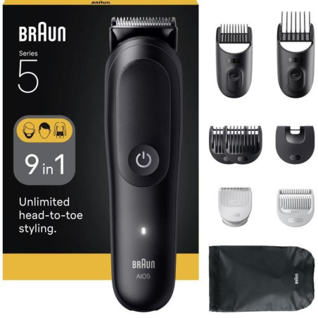 Tondeuse cheveux et barbe - Série 5- BRAUN - AIO5540 - 120 min - 14 réglages - Noir