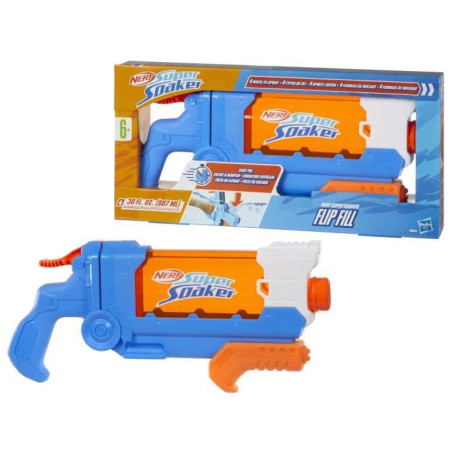 Nerf Super Soaker Flip Fill, Pistolet a eau avec 4&nbsp;styles de jet, remplissage rapide, capacité de 887&nbsp;mL d'eau, jouets des 6